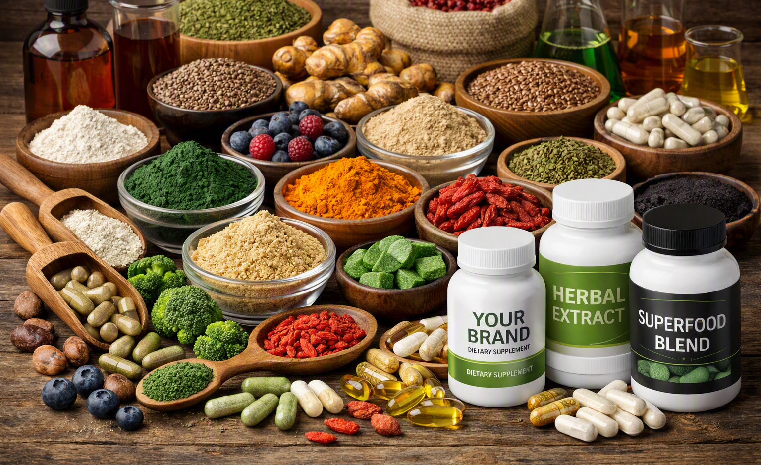 Superfoods and dietary supplements — botanical powders, capsules, and extracts