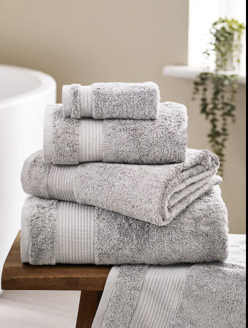 Stack of folded gray bath towels