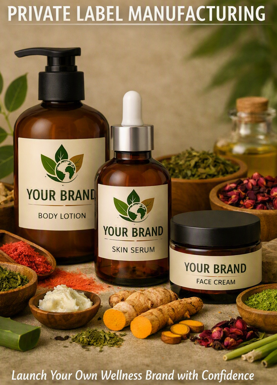 Private label wellness products with Your Brand placeholder labels